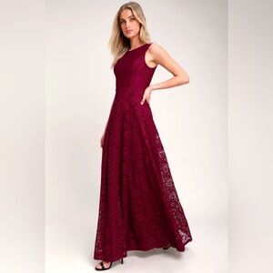 Lulus Wine Red Lace Maxi Dress